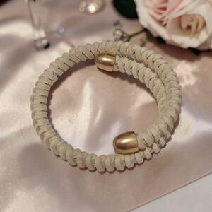 New Neutral Braided Suede Cuff Bracelet with Gold Caps